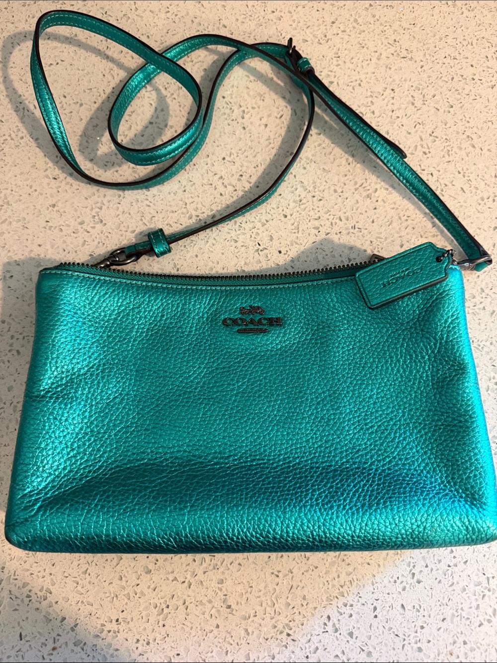 Coach Metallic Teal Leather Crossbody Bag - Picture 6 of 6